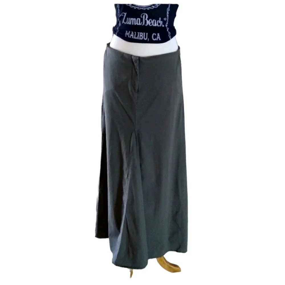 90s Vintage Olive Green Maxi Skirt‎ Low Waist A Line Full Length Skirt